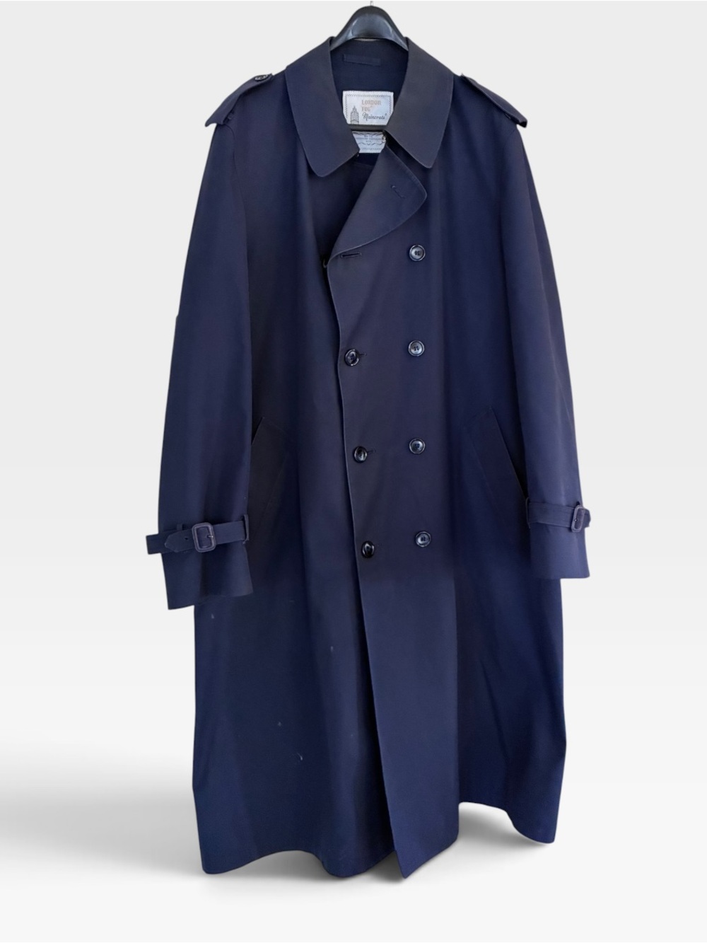 Vintage London Fog Navy Double-Breasted Long Trench Coat
